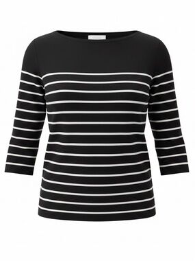 H&M Boatneck Sweater with Three-quarter Sleeves in Black and White Stripe